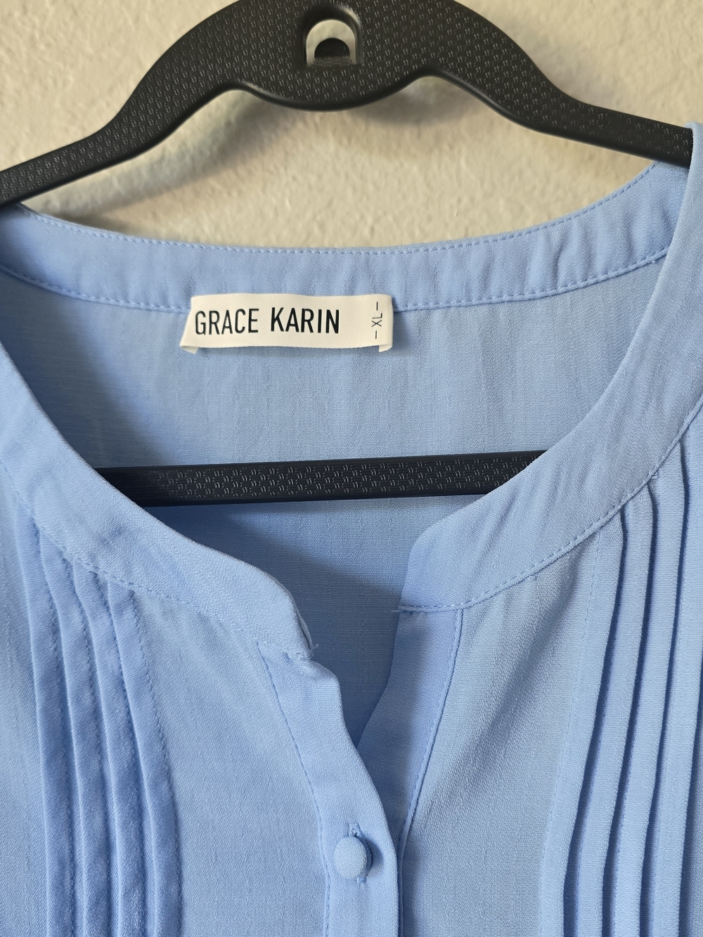 Grace Karin Sky Blue Ruffle Pintuck Sleeveless Top - Picture 2 of 4